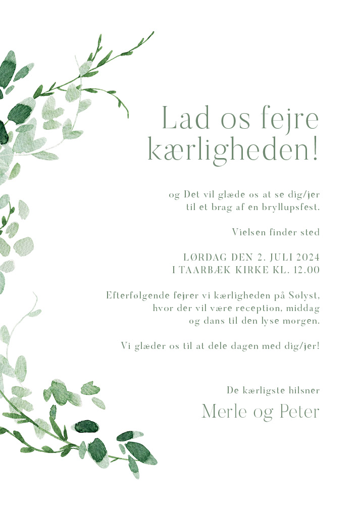Invitationer - Merle og Peter Bryllupsinvitation